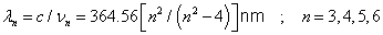 Balmer formula for frequencies of the four visible hydrogen lines