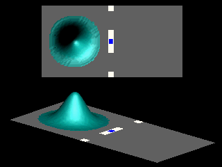 Superposition of animations for zero and magic magnetic field for larger width of and distance between the slits